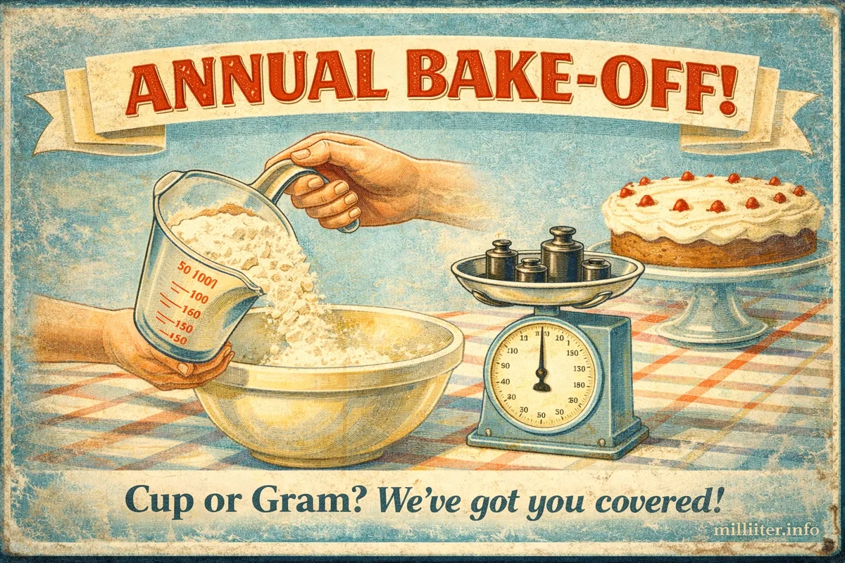 Retro-Poster: Annual Bake-Off mit Cup und Küchenwaage