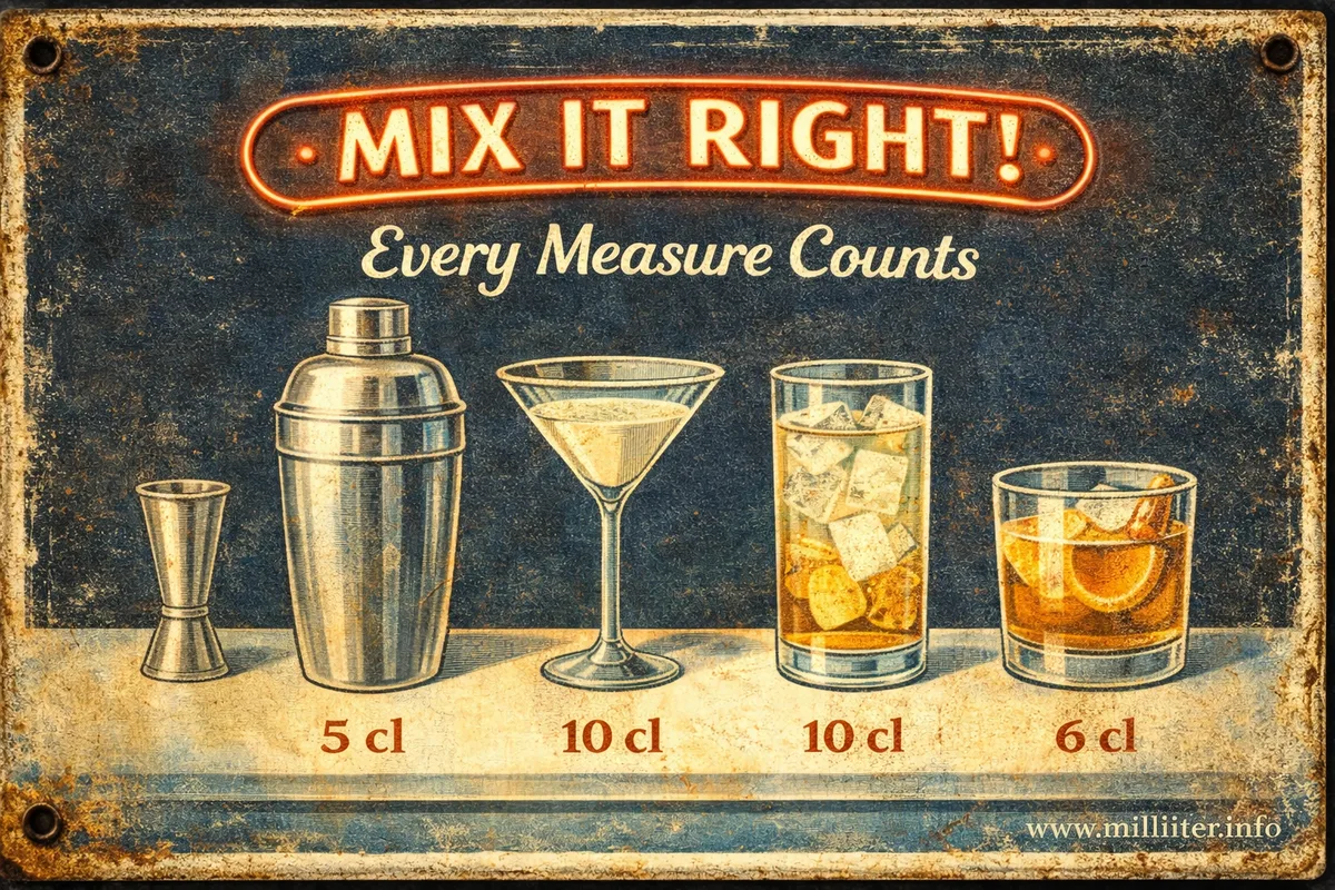 Retro-Blechschild: Mix It Right - Cocktailgläser und Jigger
