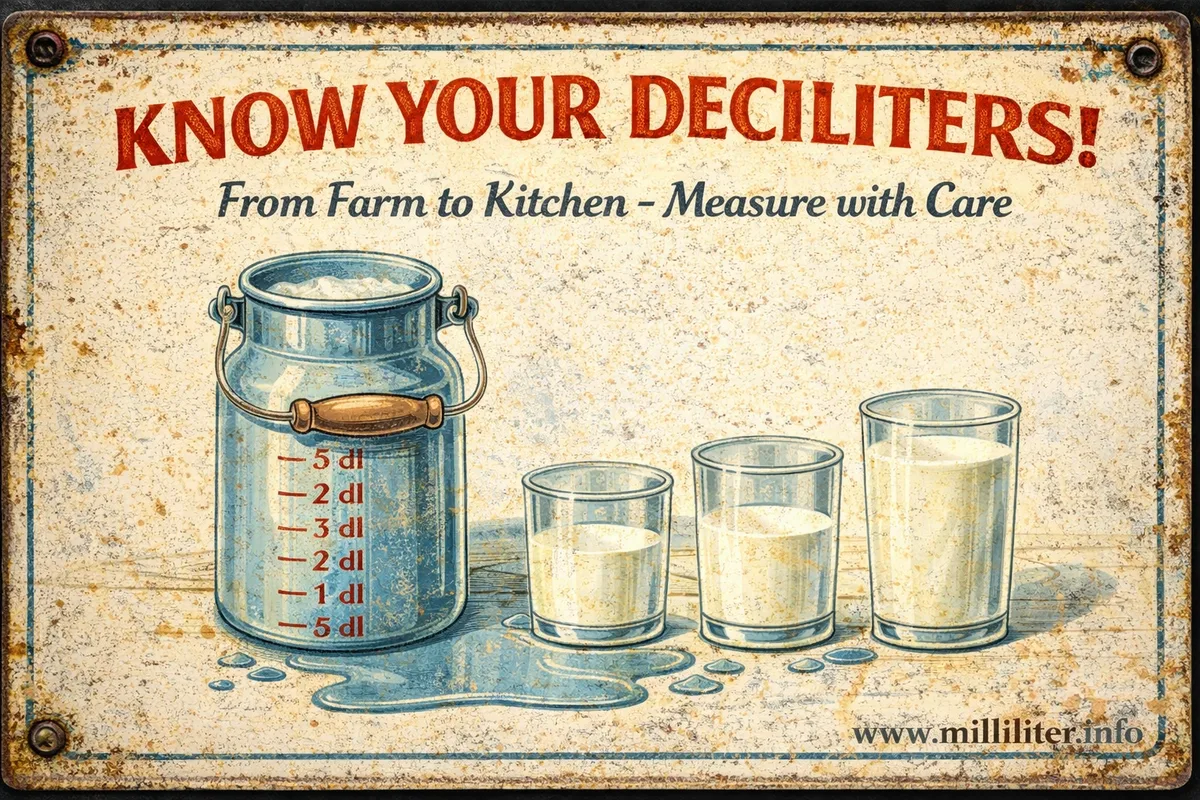 Retro-Blechschild: Know Your Deciliters - Milchkanne mit dl-Skala