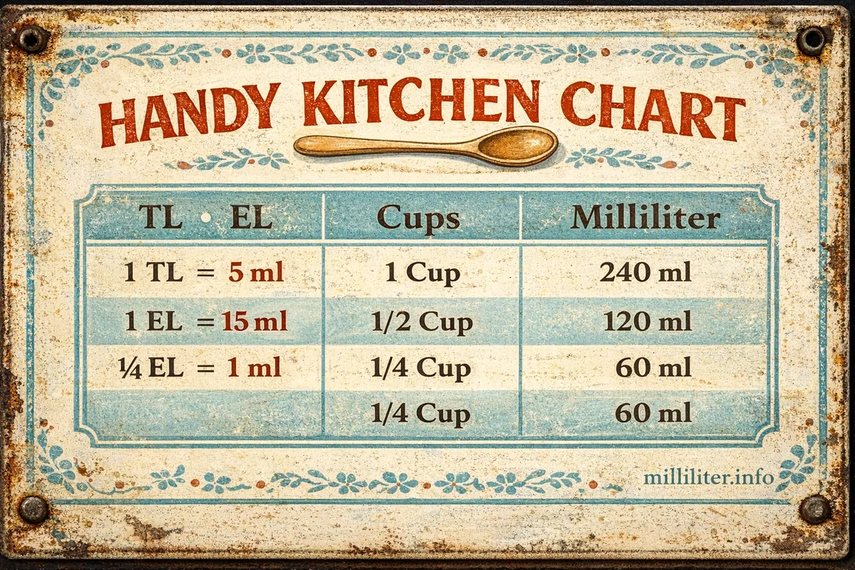 Retro-Emaille-Schild: Handy Kitchen Chart mit Umrechnungstabelle
